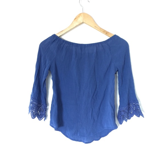 🌵UNIQUE SPECTRUM lace details blue blouse top - Picture 5 of 5